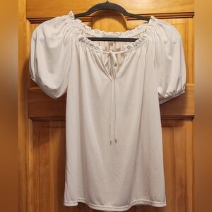 Green Envelope White Puff Sleeve Blouse